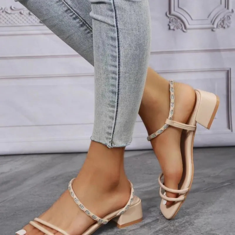 Women's Heeled Sandals ⎜ Elegant Summer Shoes with Thin Straps and Rhinestone Details for Everyday Wear & Events