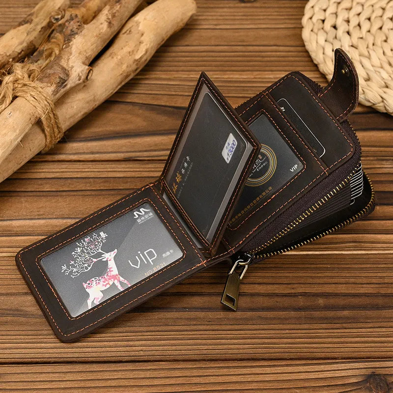 Rfid Card Holder for Men ⎜ Leather Wallet with Zip and Space for Several Card Slots