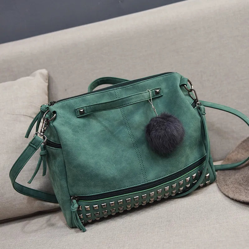 Shoulder Bag for Women ⎜ Practical Handbag with Studded Design and Decorative Pendant