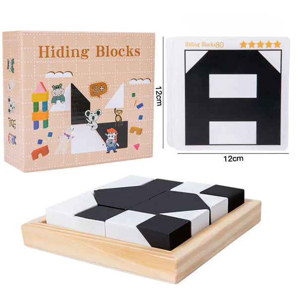 Wooden Battle Block Puzzle Game ⎜ Educational Logic Training Toy for Kids with Cards and Board Play