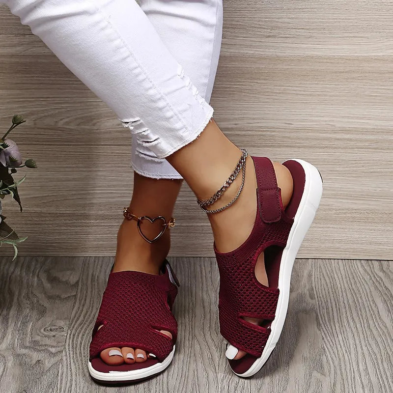 Women's Flat Sandals ⎜ Comfortable Shoes with Breathable Mesh Fabric and Fashionable Details