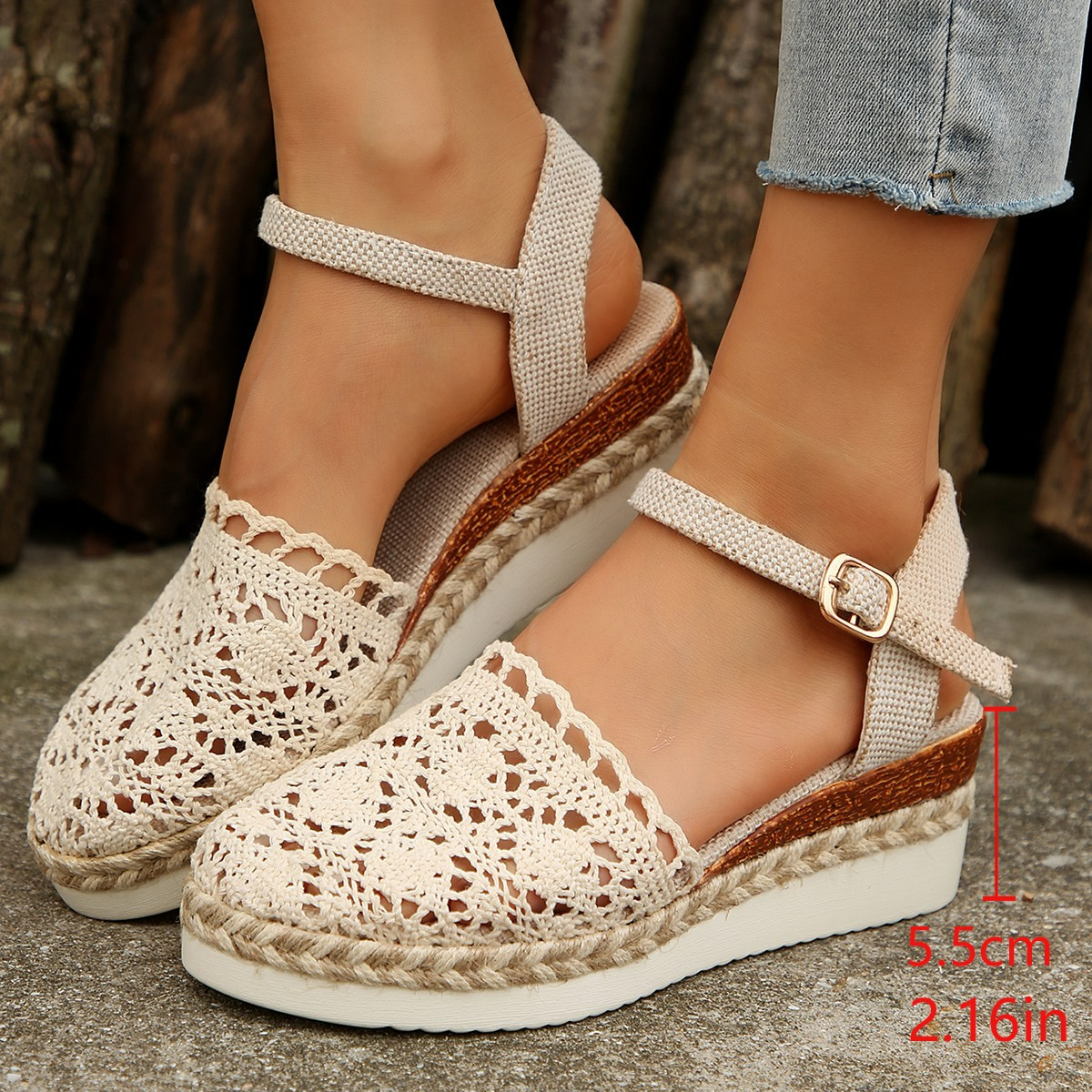 Women's Sandals with Buckle ⎜ Woven Design with Airy Cut - Outs for Summer and Leisure