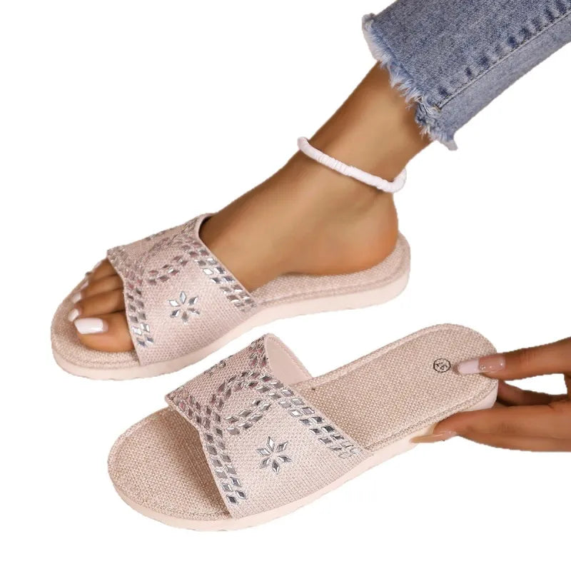 Platform Sandals for Women ⎜ Comfortable Canvas Summer Shoes with Glitter Details and a Round Toe