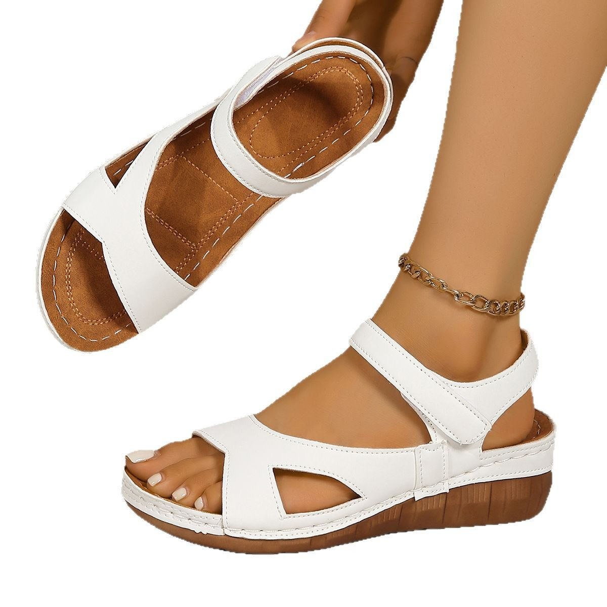 Women's Summer Velcro Sandals ⎜ Comfortable Platform Sandals with Soft Footbed and Adjustable Strap