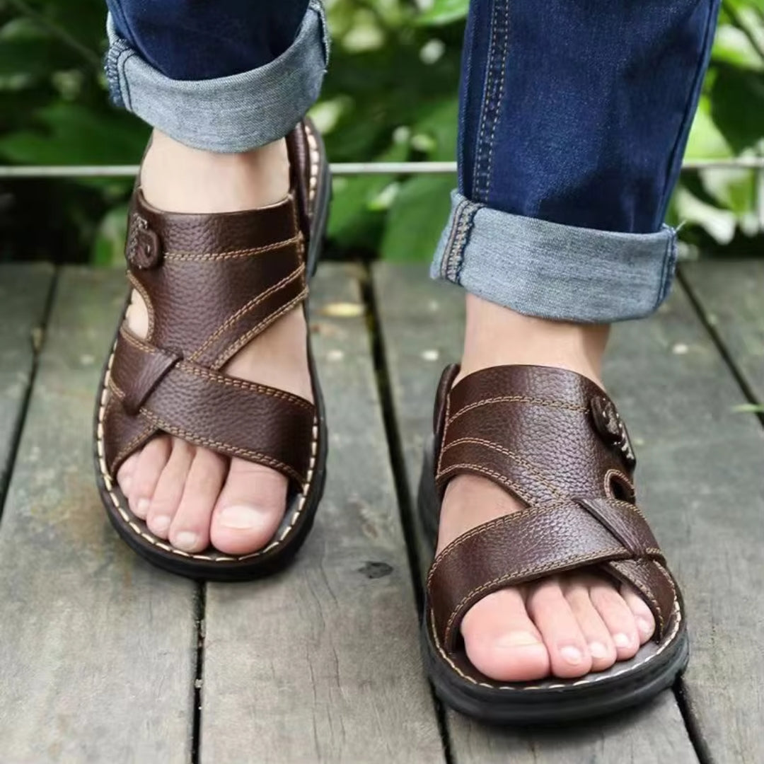 Leather Slippers for Men ⎜ Comfortable Non - Slip and Durable Beach Shoes