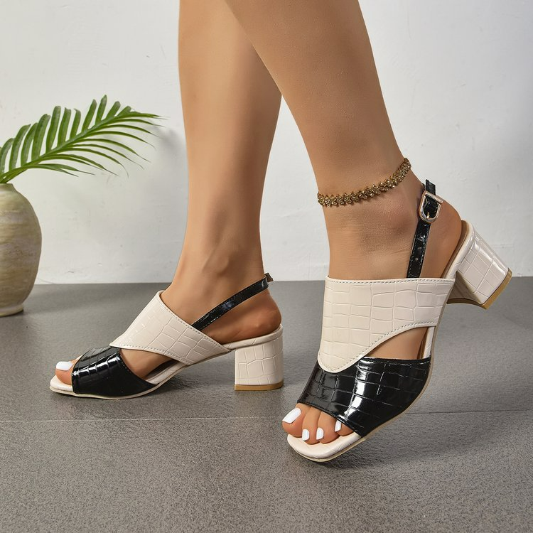 Women's Sandals with Block Heel ⎜ Fashionable Shoes with Adjustable Strap and Croco Look