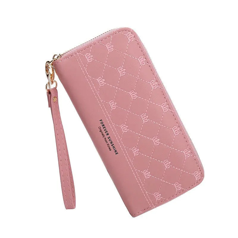 Women's Clutch with Crown Embroidery ⎜ Long Zip and Practical Design with Wrist Strap