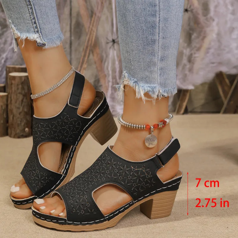 High Heel Sandals for Women ⎜ Comfortable Peep - Toe Shoes with a Thick Heel and Fashionable Design