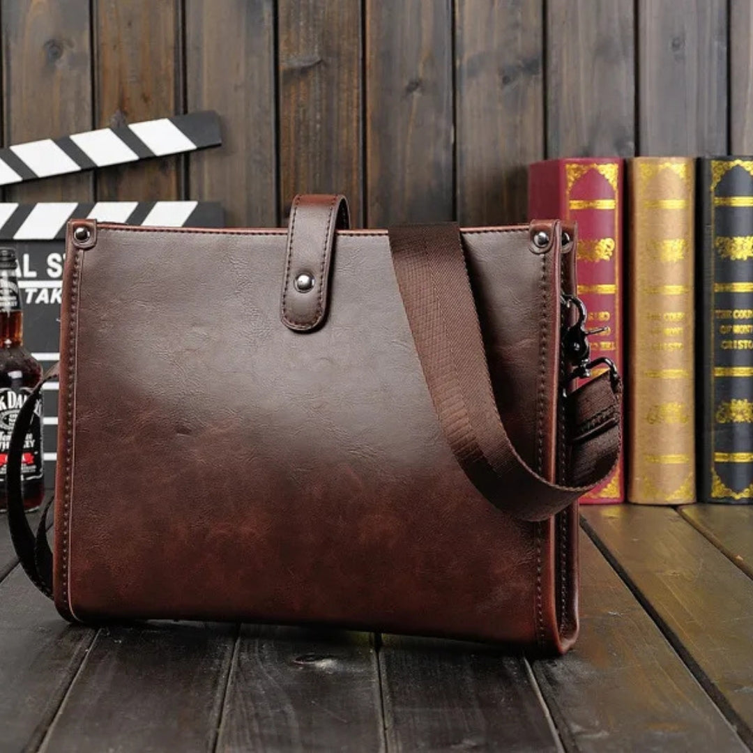 Shoulder Bag for Men ⎜ Retro Shoulder Bag Made of Faux Leather in Landscape Format with Magnetic Fastener