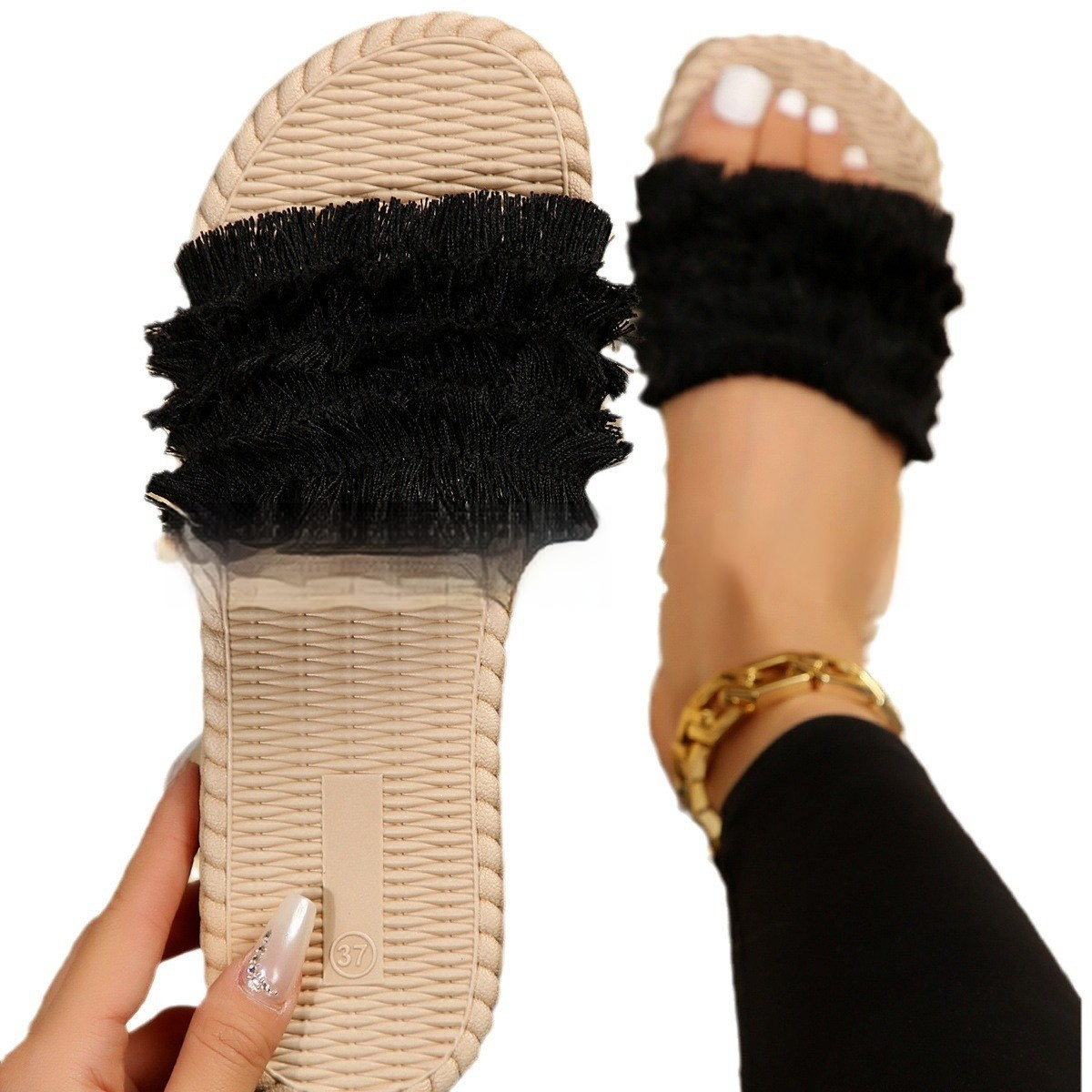 Beach Sandals for Women ⎜ Comfortable Summer Shoes with Fringes and Non - Slip Eva Sole