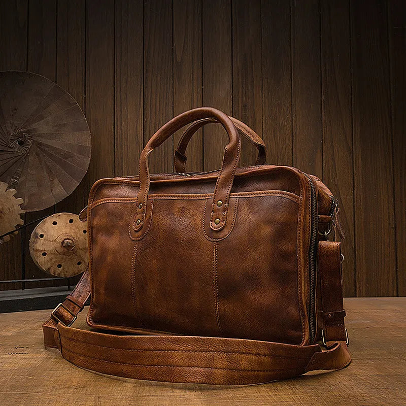 Real Leather Laptop Bag ⎜ Vintage Briefcase with Plenty of Storage Space and Robust Design