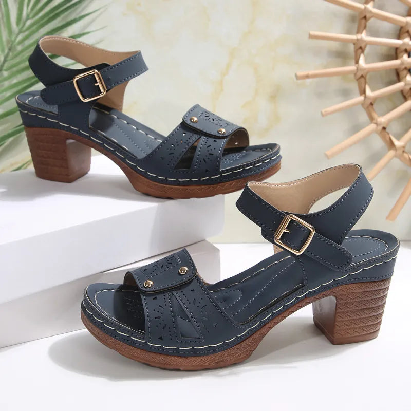 Naturvista ⎜ Women's Sandals Retro Round Open Carved Comfortable Summer Heel