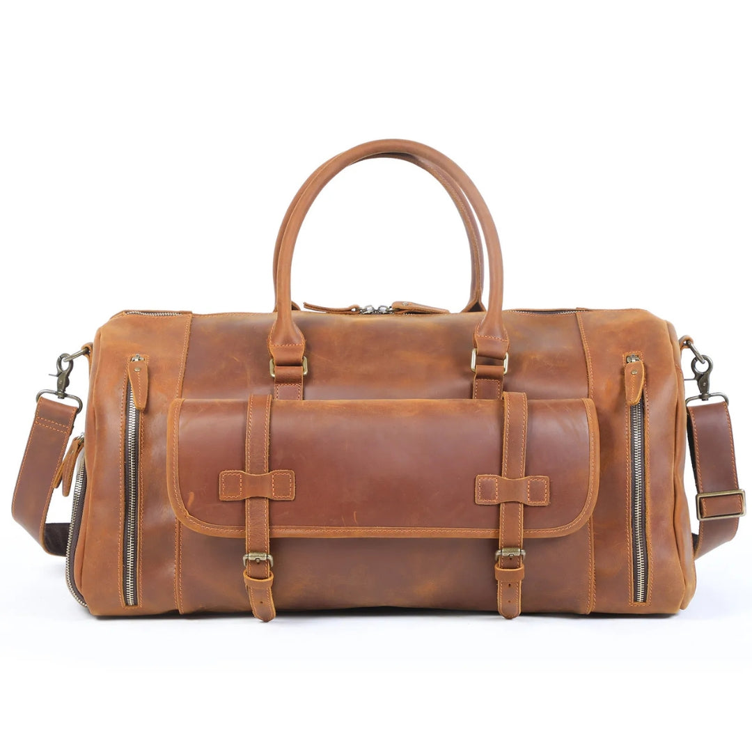 Travel Bag for Men ⎜ Vintage Leather with Large Capacity and Practical Compartments