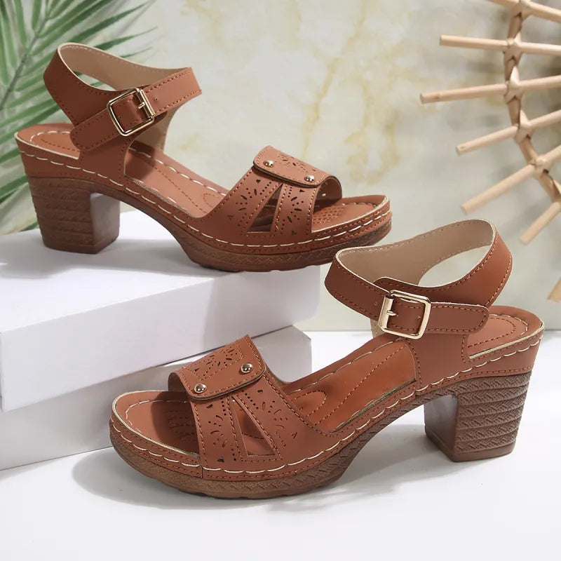 Naturvista ⎜ Women's Sandals Retro Round Open Carved Comfortable Summer Heel