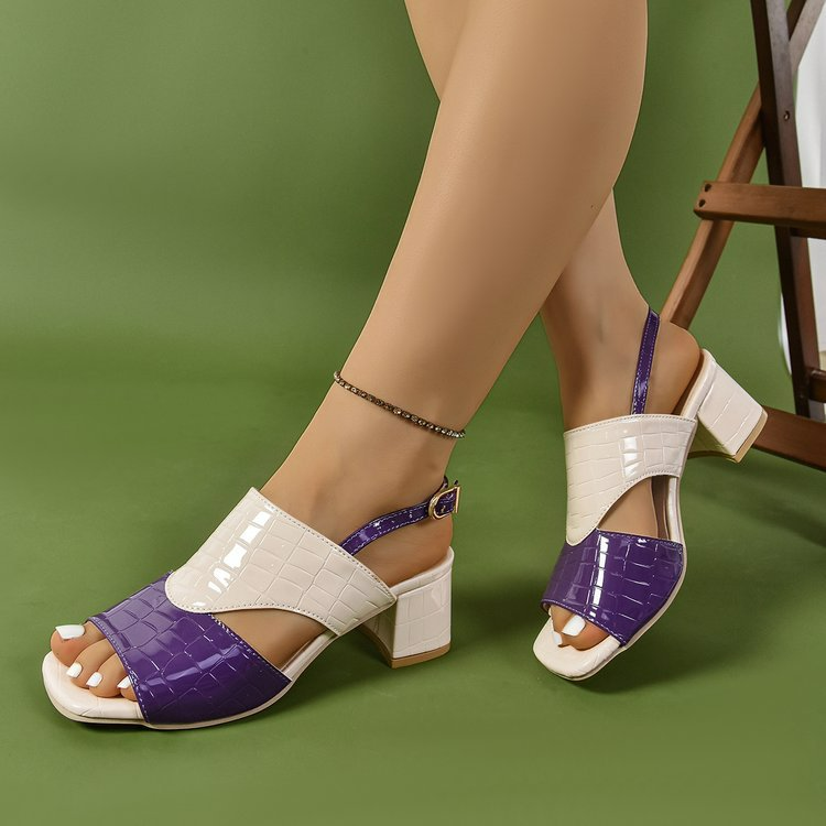 Women's Sandals with Block Heel ⎜ Fashionable Shoes with Adjustable Strap and Croco Look
