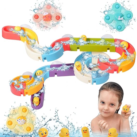 Water Slide Bath Toy for Toddlers ⎜ DIY Track with Suction Cups and Rolling Ducks for Fun Bathtime Play