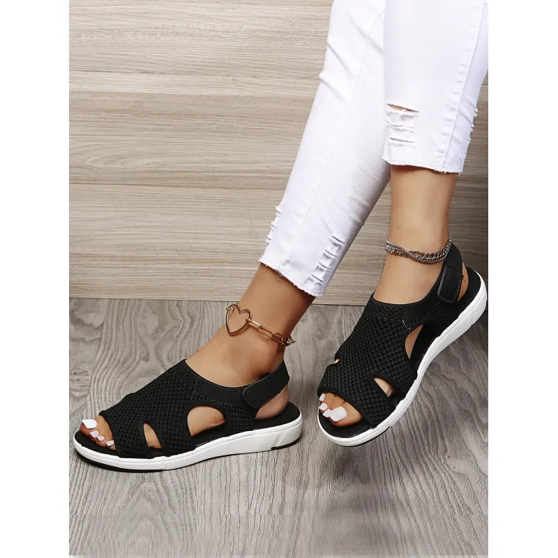 Women's Flat Sandals ⎜ Comfortable Shoes with Breathable Mesh Fabric and Fashionable Details