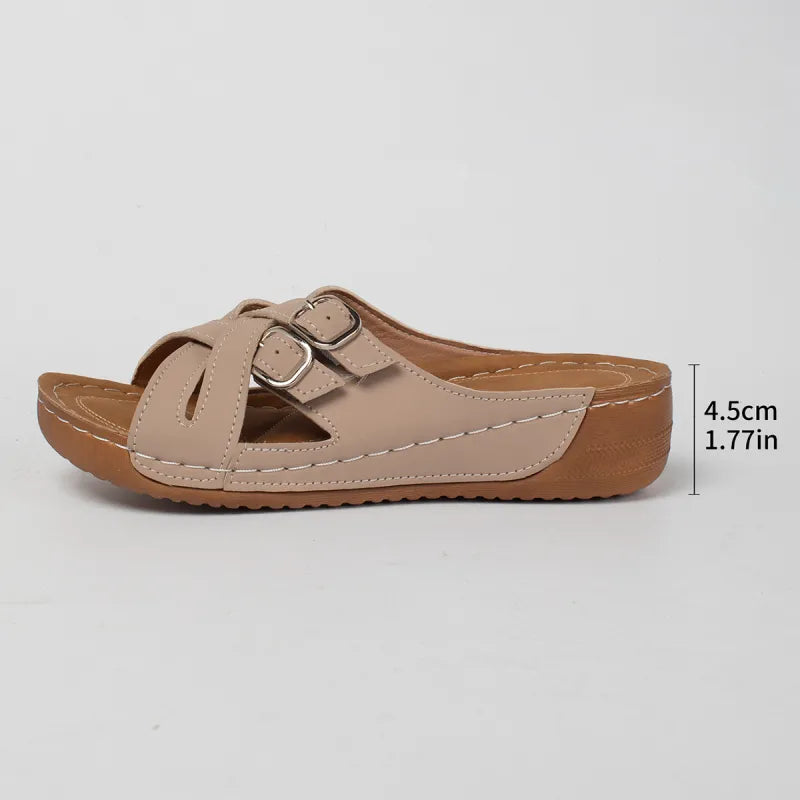 Mules for Women ⎜ Comfortable Summer Shoes with Cross Straps , Buckles and a Light Platform Sole