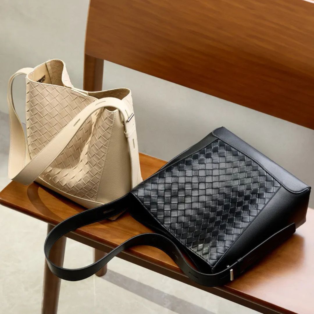 Leather Shoulder Bag for Women ⎜ Fashionable Shoulder Bag with Braided Design and Adjustable Strap