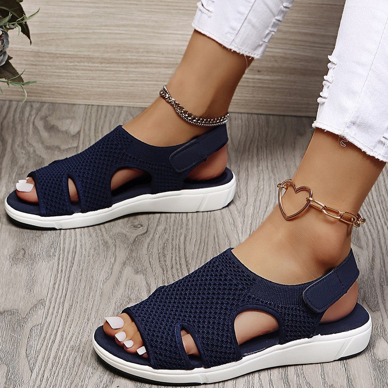 Women's Flat Sandals ⎜ Comfortable Shoes with Breathable Mesh Fabric and Fashionable Details