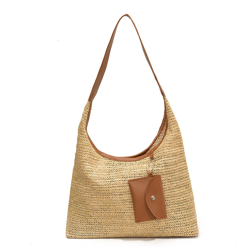 Crochet Bag for Women ⎜ Colourful Cotton Shoulder Bag with Practical Additional Pocket