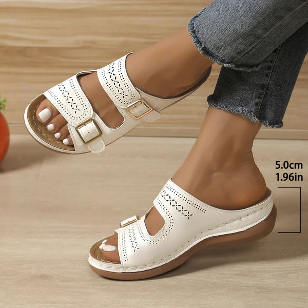 Comfort Sandals for Women ⎜ Lightweight Mules with Buckles and Wedge Sole for Everyday Wear and Leisure