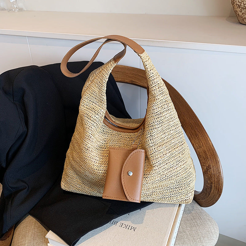 Crochet Bag for Women ⎜ Colourful Cotton Shoulder Bag with Practical Additional Pocket