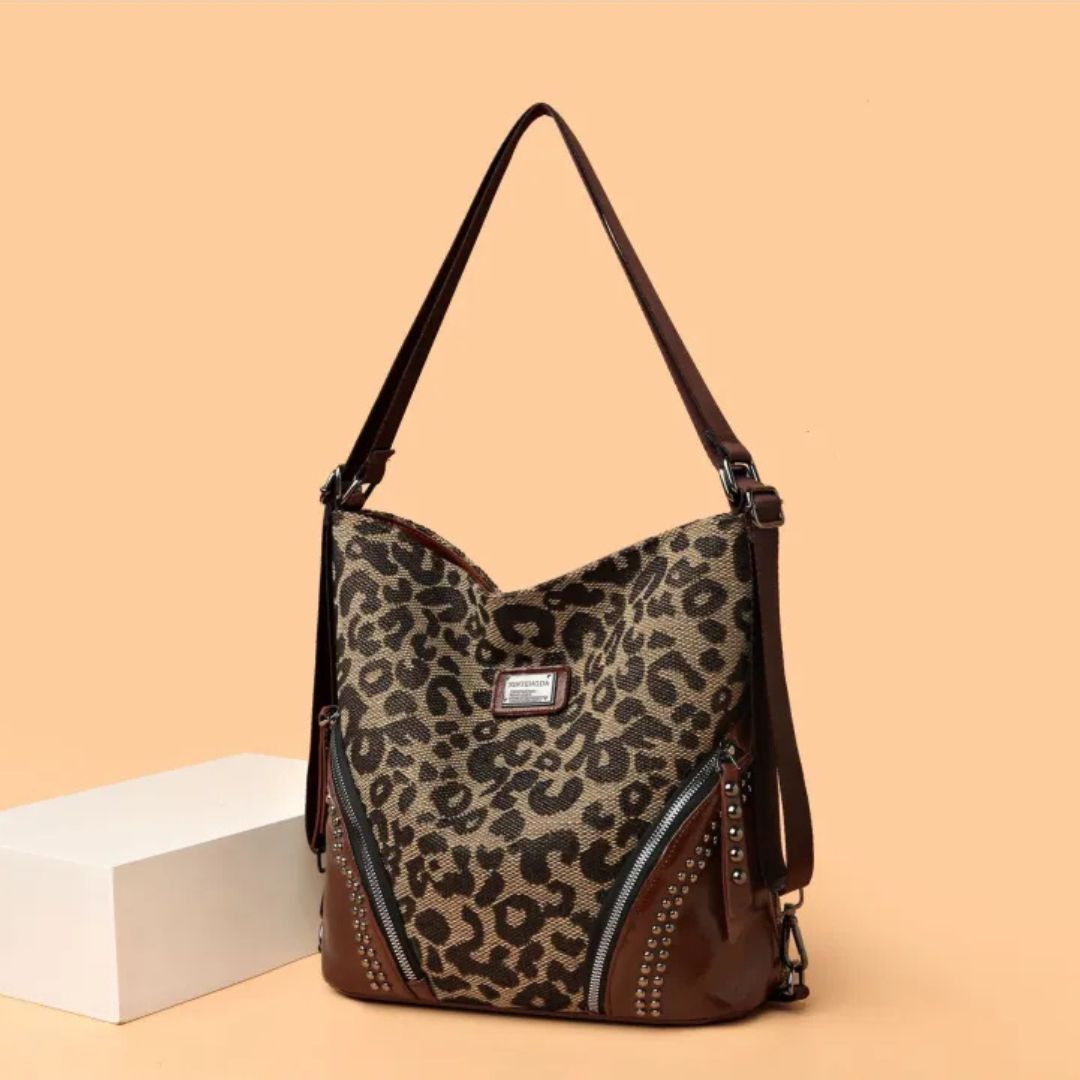 Leopard Print Shoulder Bag ⎜ Spacious Retro - Style Bag with Practical Compartments