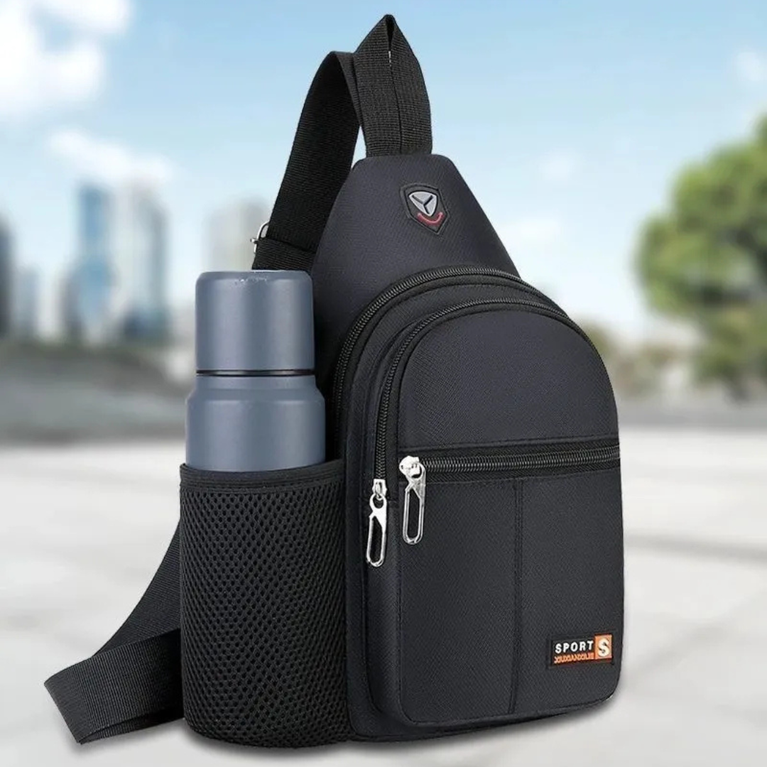 Shoulder Bag for Men ⎜ Spacious Chest Pocket with Bottle Holder and Several Zip Compartments