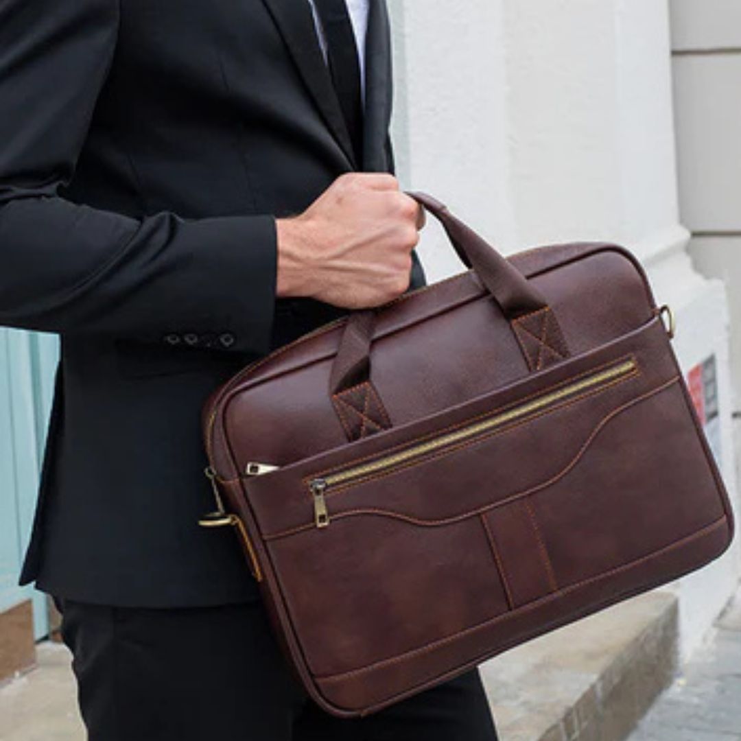 Real Leather Laptop Bag for Men ⎜ Vintage Briefcase with Practical Compartments and Robust Design