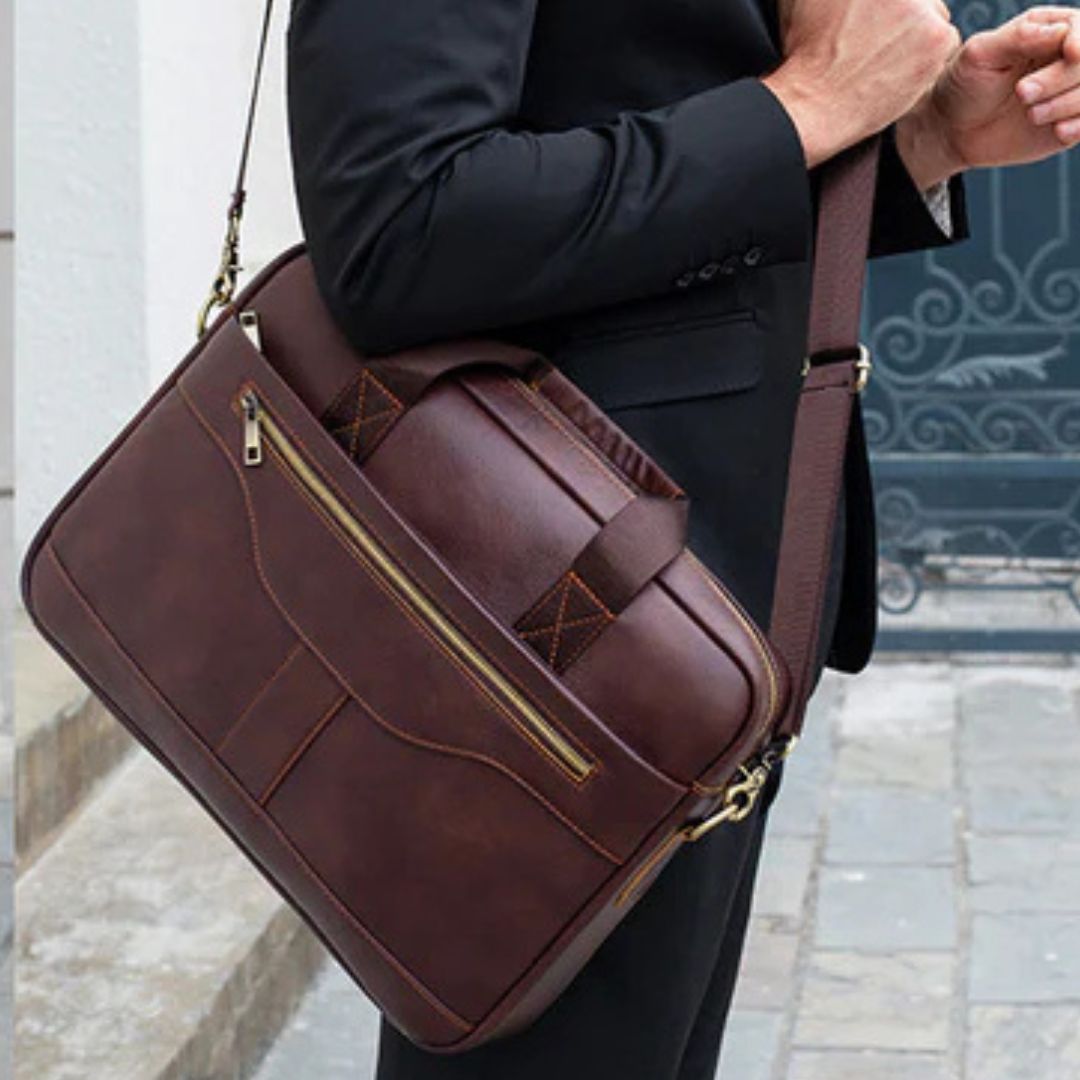 Real Leather Laptop Bag for Men ⎜ Vintage Briefcase with Practical Compartments and Robust Design