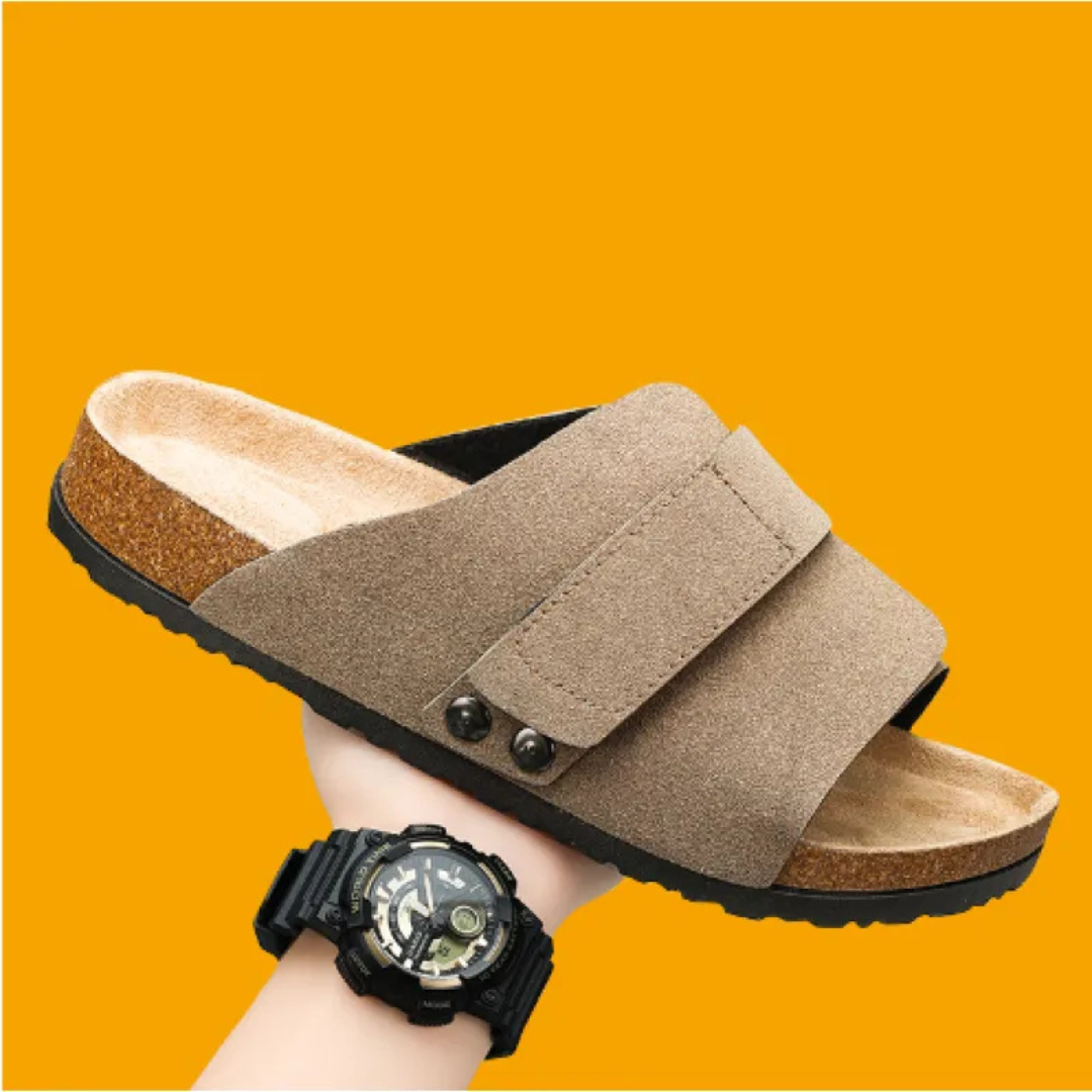 Men's Sandals ⎜ Comfortable Cork Leather Sandals with Adjustable Straps for Summer