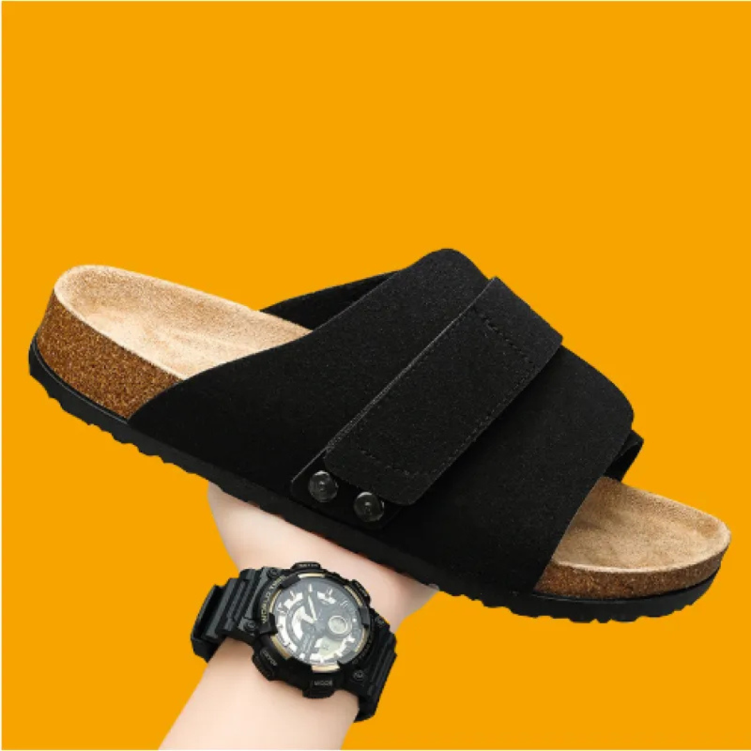 Men's Sandals ⎜ Comfortable Cork Leather Sandals with Adjustable Straps for Summer