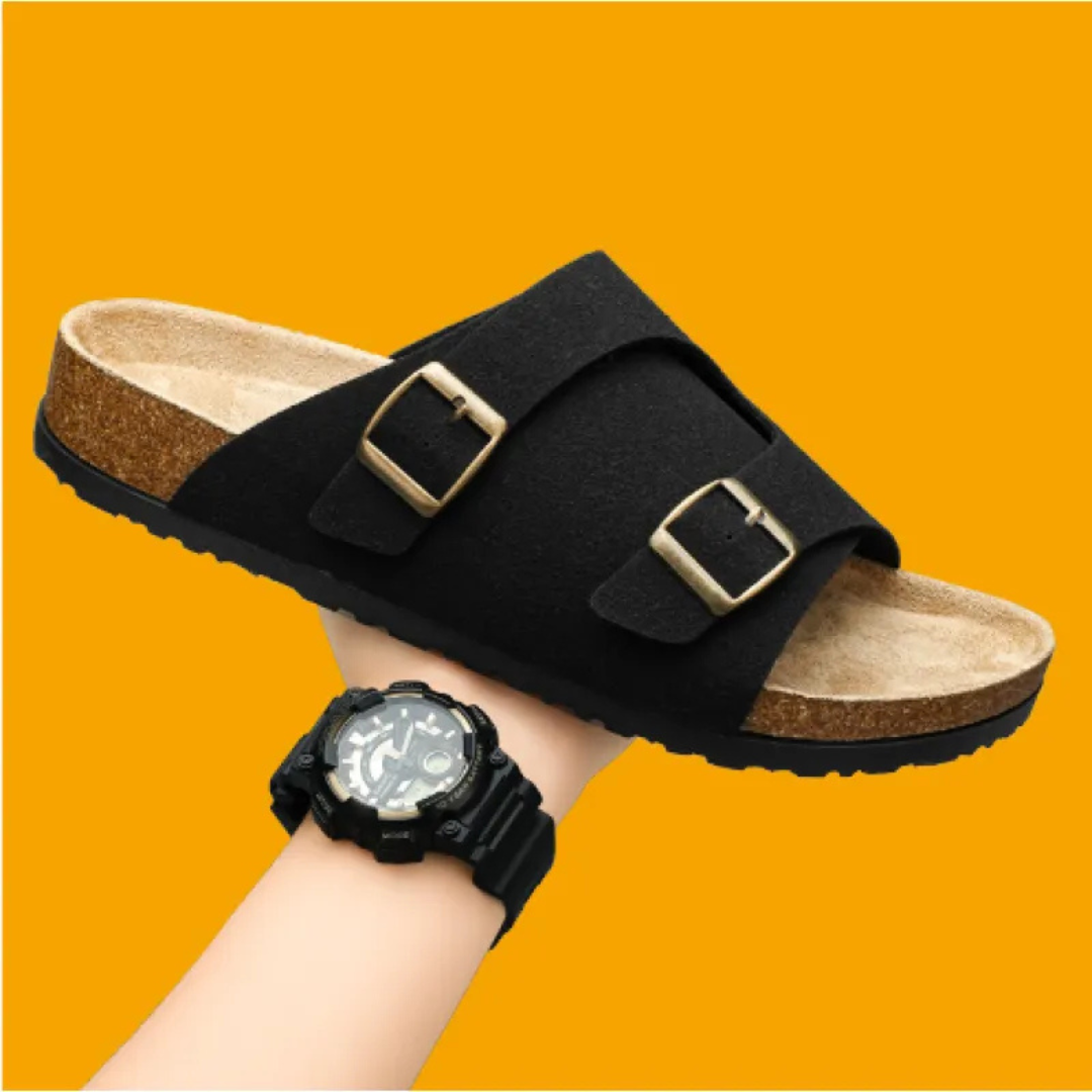 Men's Sandals ⎜ Comfortable Cork Leather Sandals with Adjustable Straps for Summer