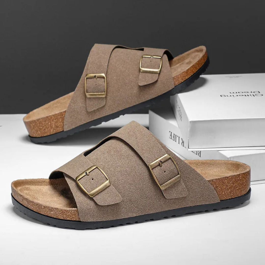 Men's Sandals ⎜ Comfortable Cork Leather Sandals with Adjustable Straps for Summer