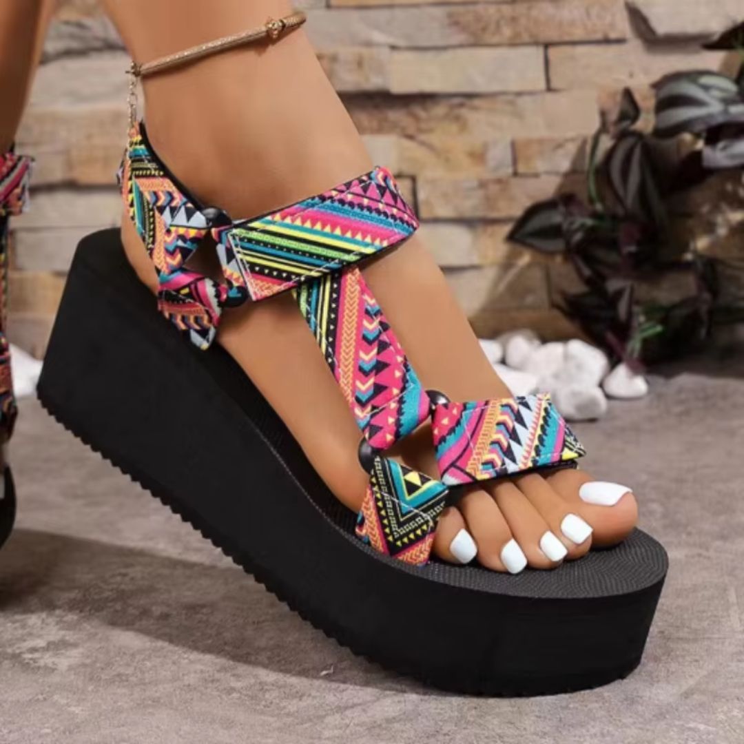 Women's Roman Sandals ⎜ Flat Summer Shoes with Colour - Contrasting Fabric Cover for Everyday Wear and Leisure