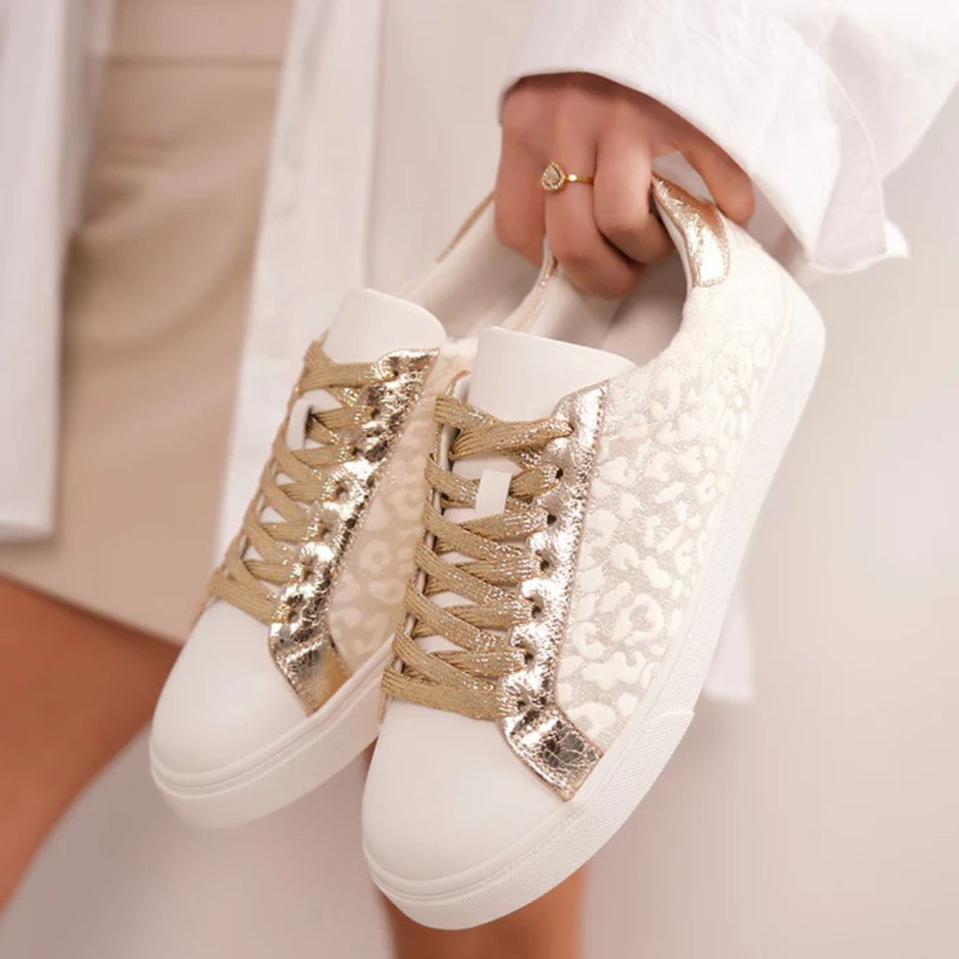 Sneakers for Women ⎜ Comfortable Shoes with Leopard Print and Metallic Accents for Everyday Wear and Style