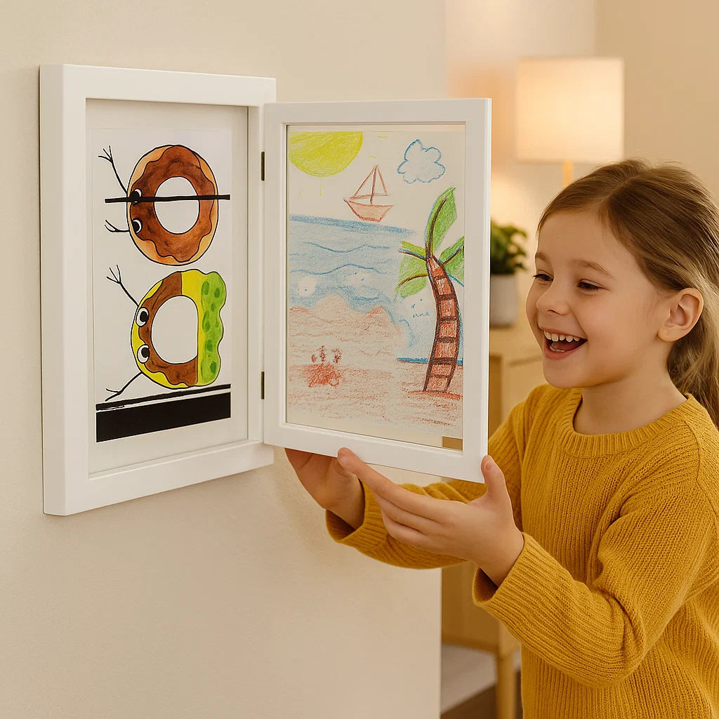 Children’s Art Display Frame ⎜ Flip-Open Picture Frame with Storage for Drawings and Creative Projects