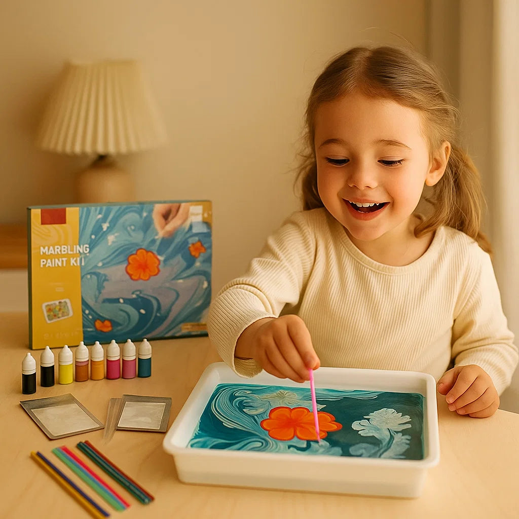 Marbling Paint Kit for Kids ⎜ Creative Water Art Set with Colors, Tools and Tray for Fun Painting and Learning