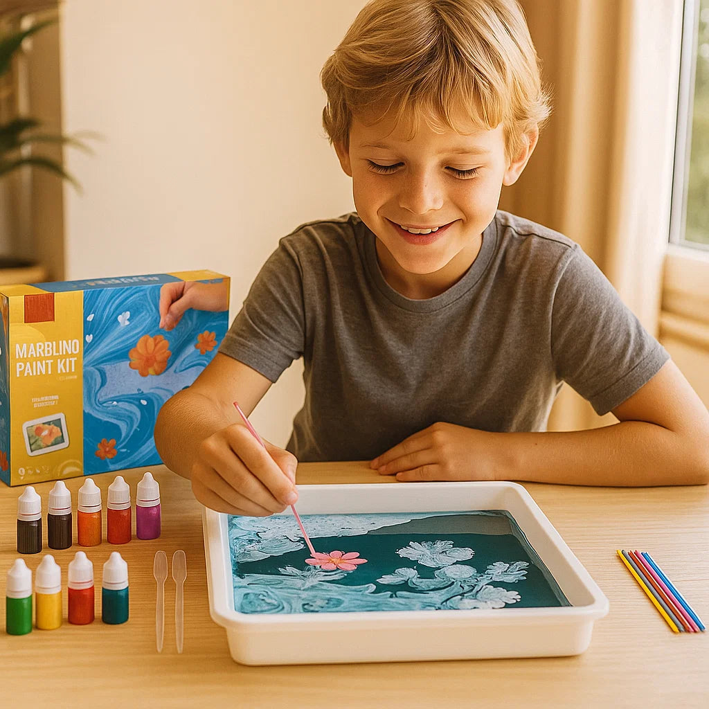 Marbling Paint Kit for Kids ⎜ Creative Water Art Set with Colors, Tools and Tray for Fun Painting and Learning