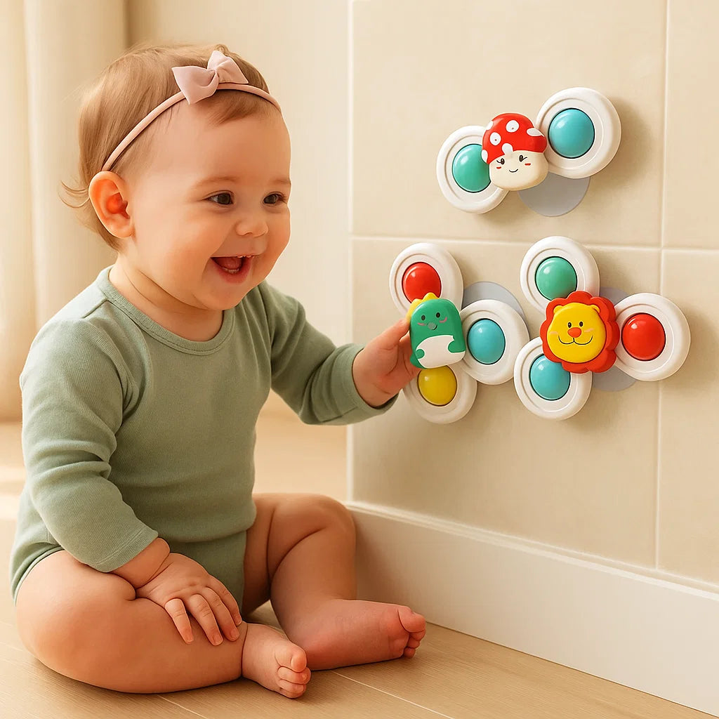 Cute Suction Cup Spinning Toy for Babies – Set of 3