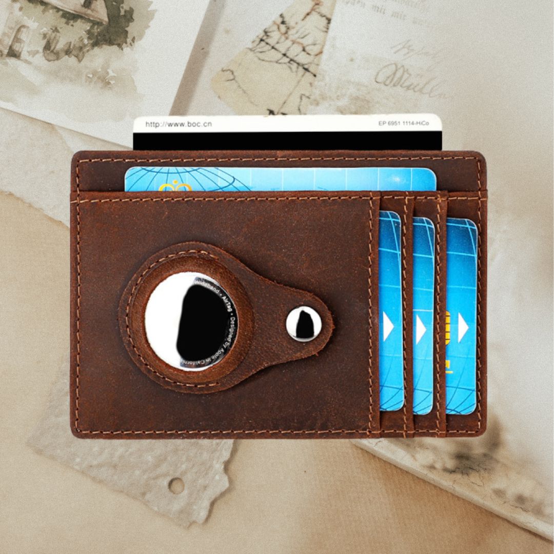 Real Leather Card Holder ⎜ Compact Card Holder with Tracker Holder and Space for Cards
