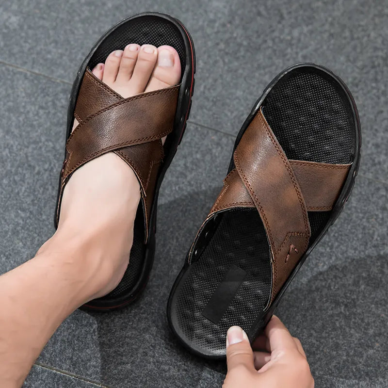 Men's Outdoor Loafers ⎜ Comfortable Cowhide Leather Sandals with Non - Slip Sole for Summer