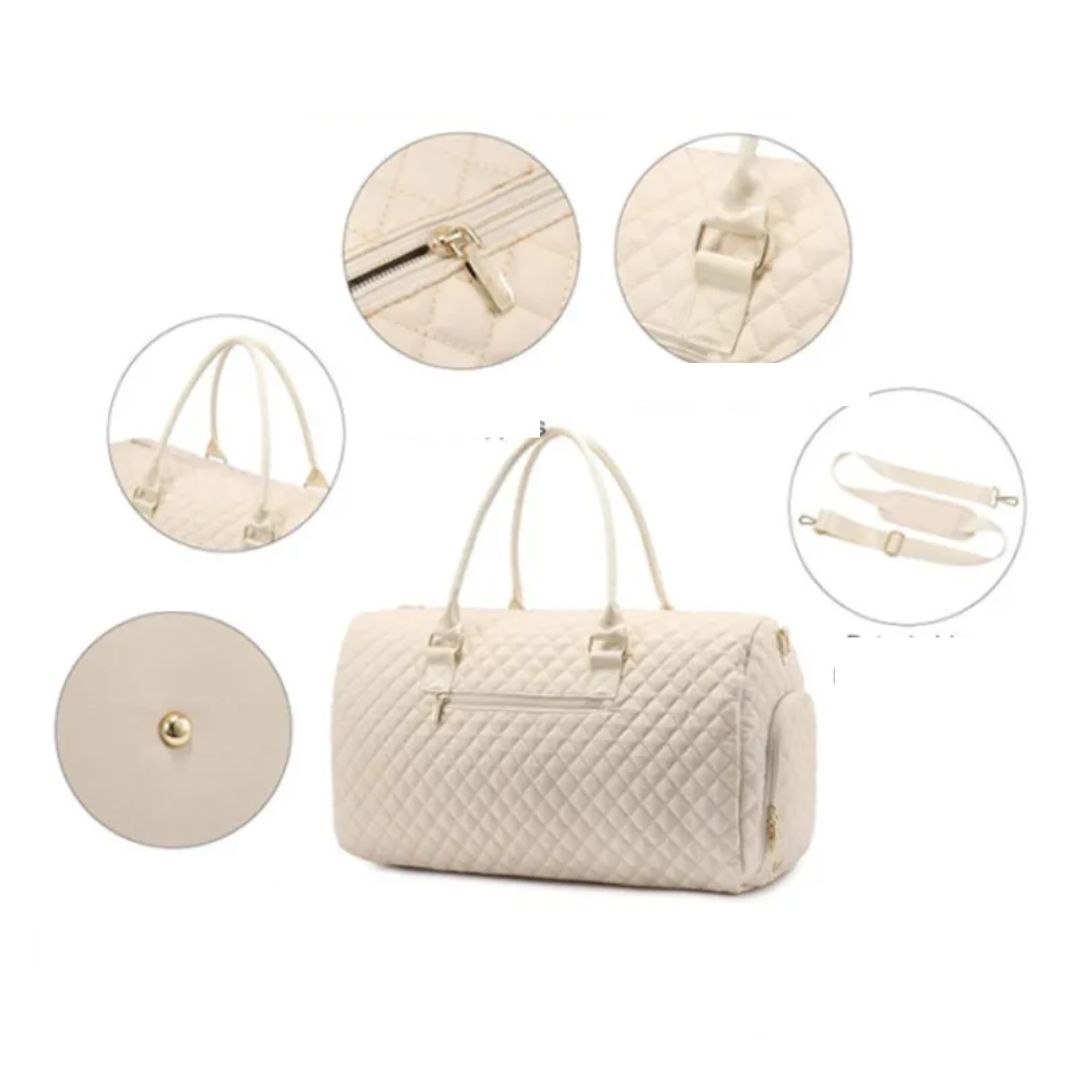 Women's Travel Bag ⎜ Padded Weekender Bag with Diamond Pattern and Matching Cosmetic Bag