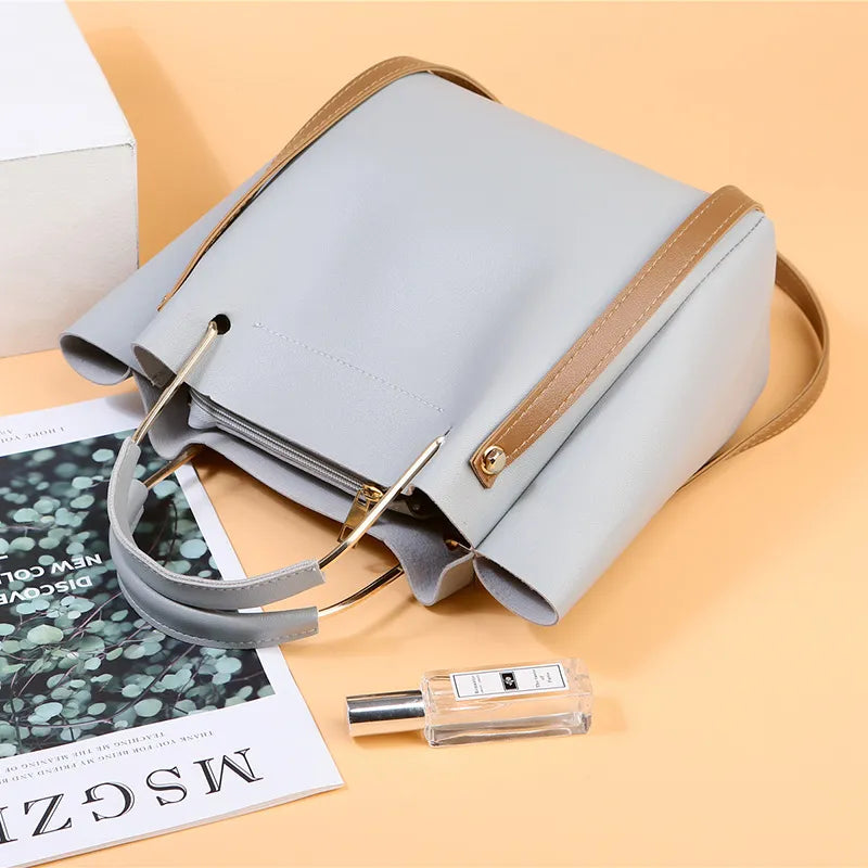Women's Handbag ⎜ Fashionable Shoulder Bag with Metal Handles and Adjustable Strap