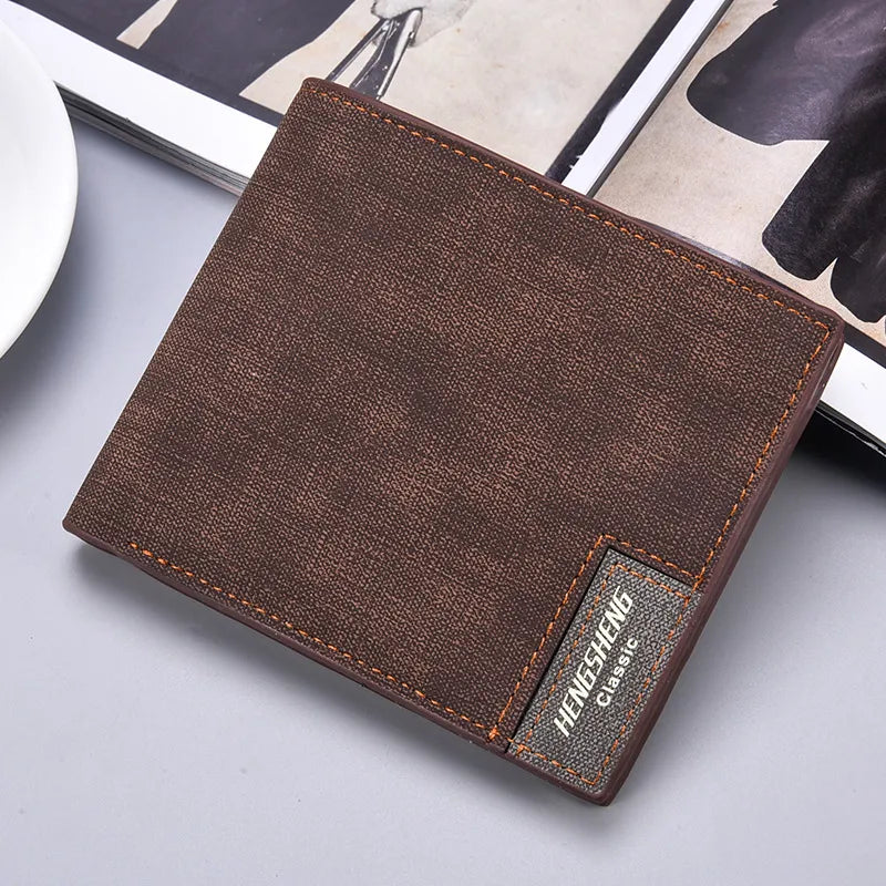 Men's Canvas Wallet ⎜ Slim Short Shape with Window and Space for Cards and Notes