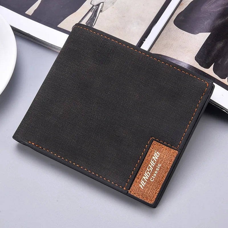 Men's Canvas Wallet ⎜ Slim Short Shape with Window and Space for Cards and Notes