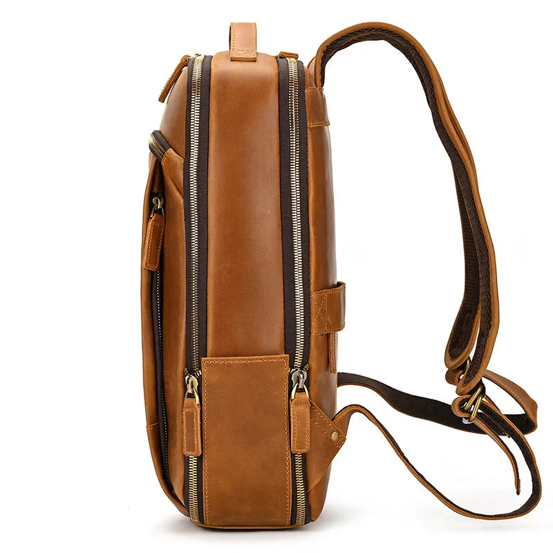 Leather Backpack for Men ⎜ Stylish Outdoor Carrier with Large Storage Space