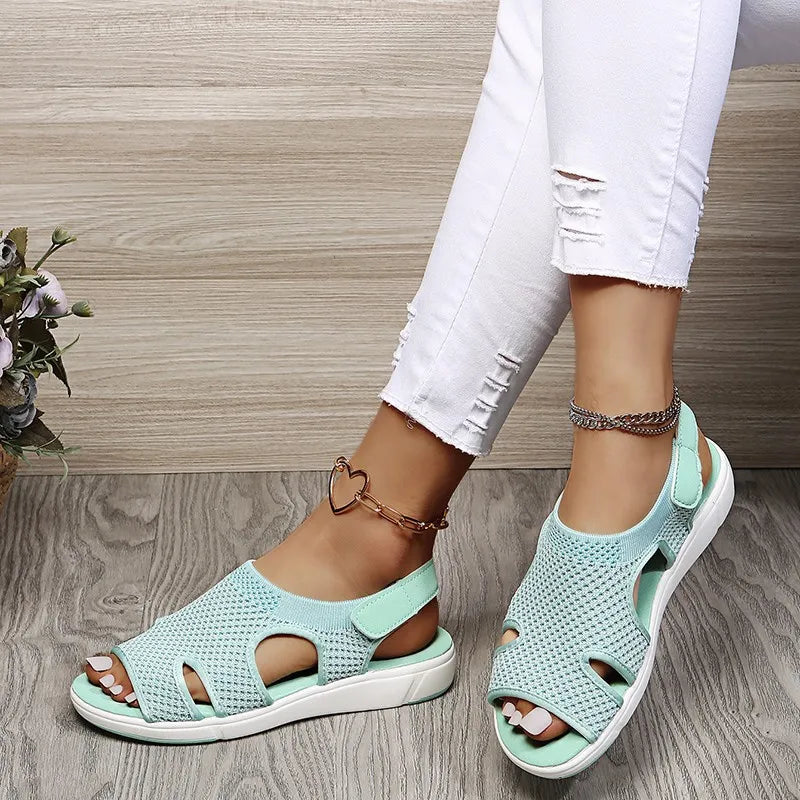 Women's Flat Sandals ⎜ Comfortable Shoes with Breathable Mesh Fabric and Fashionable Details