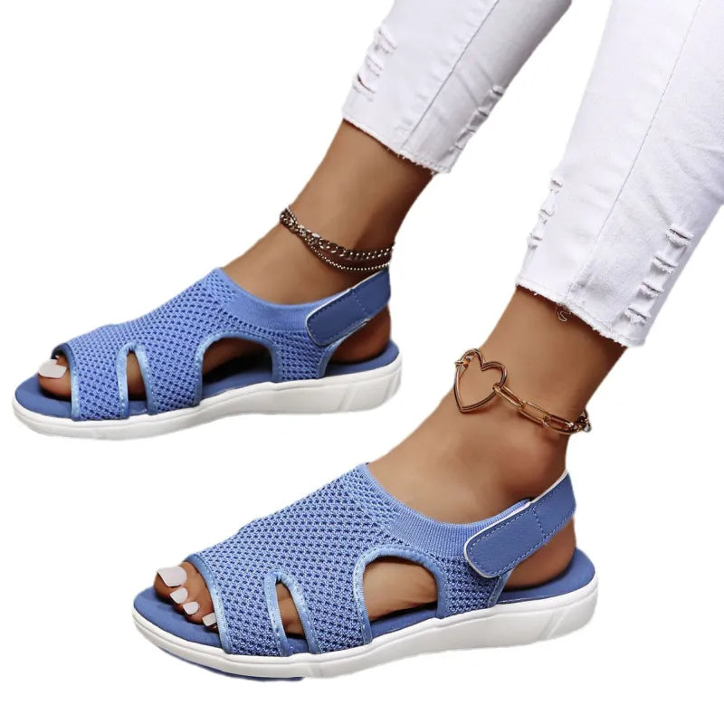 Women's Flat Sandals ⎜ Comfortable Shoes with Breathable Mesh Fabric and Fashionable Details